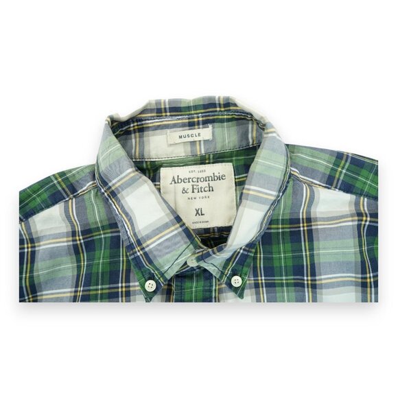 Abercrombie & Fitch New York Button Up Shirt Mens XL Muscle Plaid‎ Long Sleeve - Picture 4 of 6